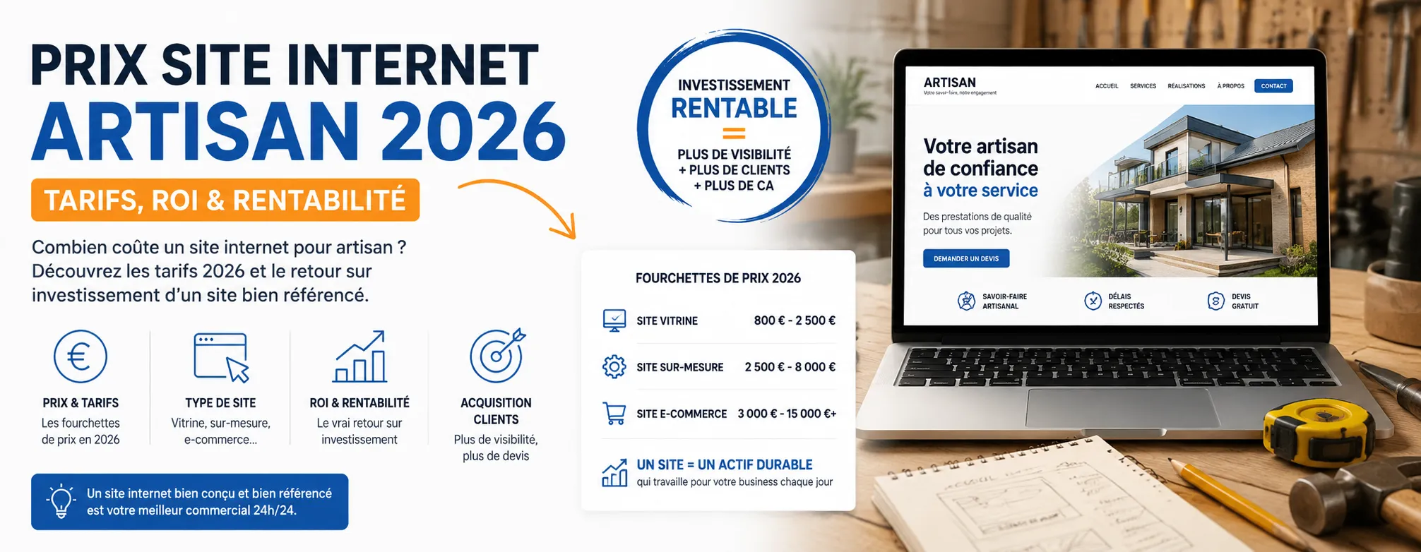 Combien coûte un site internet pour un artisan en 2026 ? Tarifs, options et retour sur investissement